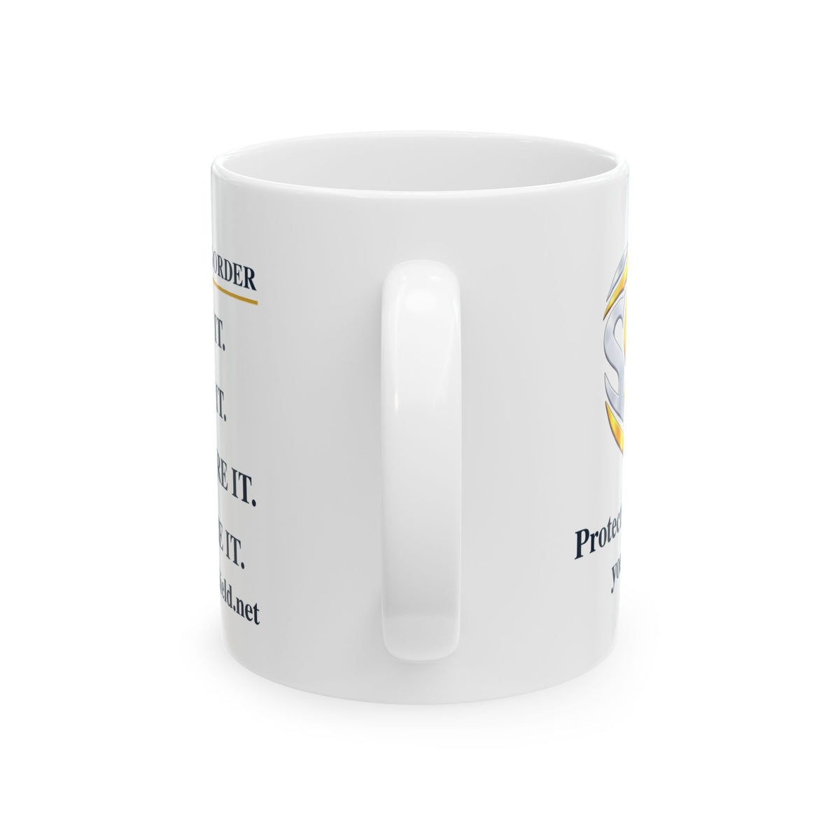 Senior Cyber Shield White Mug | Protect the People You Love | 11 oz Ceramic Coffee Cup