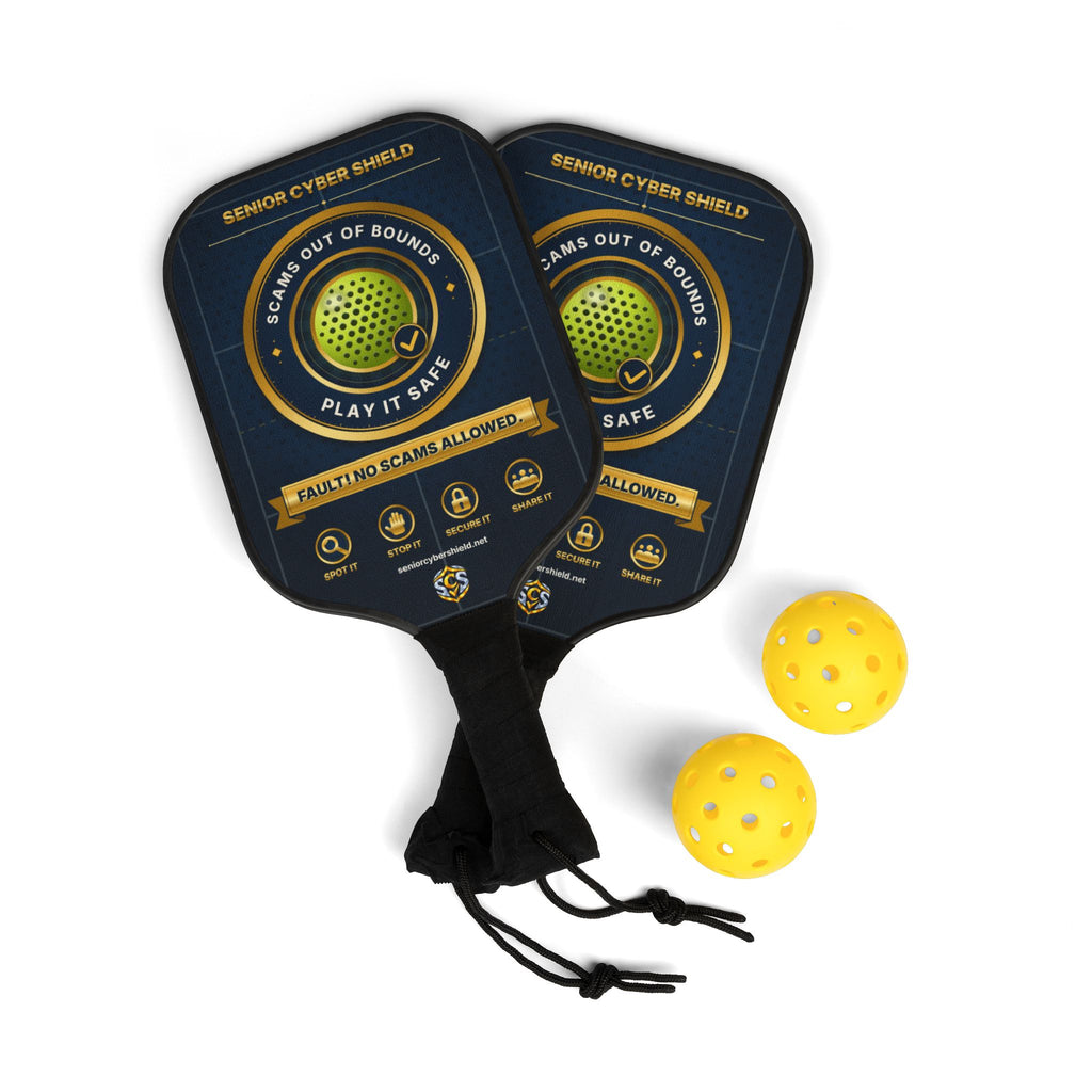 Senior Cyber Shield Pickleball Paddle Set – Scams Out of Bounds, Play It Safe