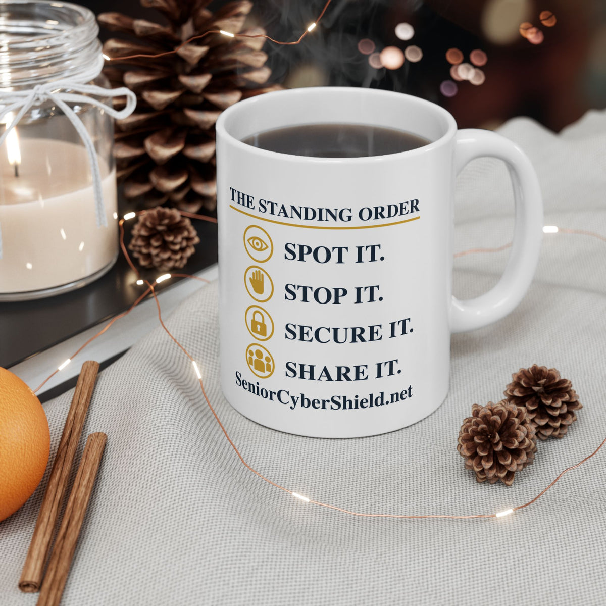 Senior Cyber Shield White Mug | Protect the People You Love | 11 oz Ceramic Coffee Cup