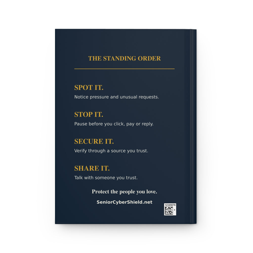 Senior Cyber Shield A Moment to Pause Hardcover Lined Journal | Matte Navy & Gold