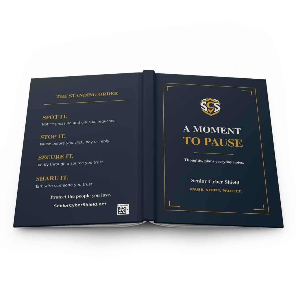Senior Cyber Shield A Moment to Pause Hardcover Lined Journal | Matte Navy & Gold