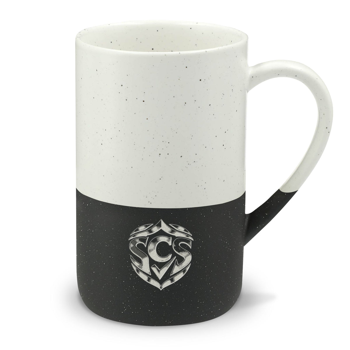 Senior Cyber Shield Engraved Speckled Ceramic Mug | 13 oz Two-Tone Coffee Cup