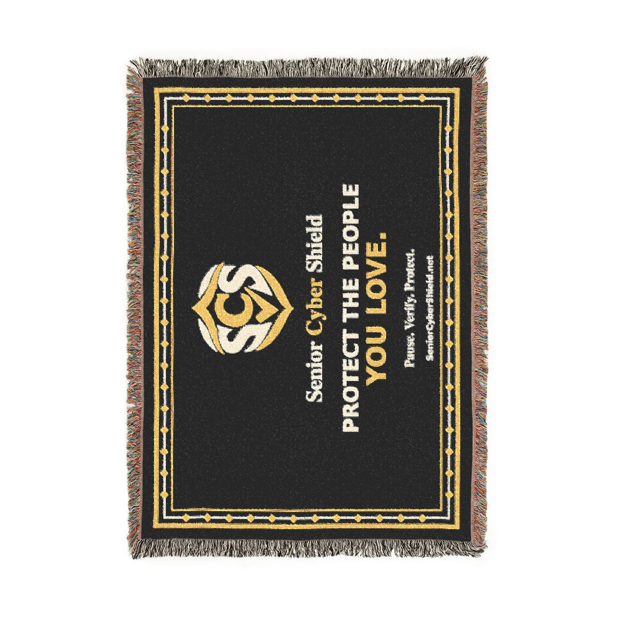 Senior Cyber Shield Woven Throw Blanket | Navy & Gold Heritage Design | 52 × 37 Inch