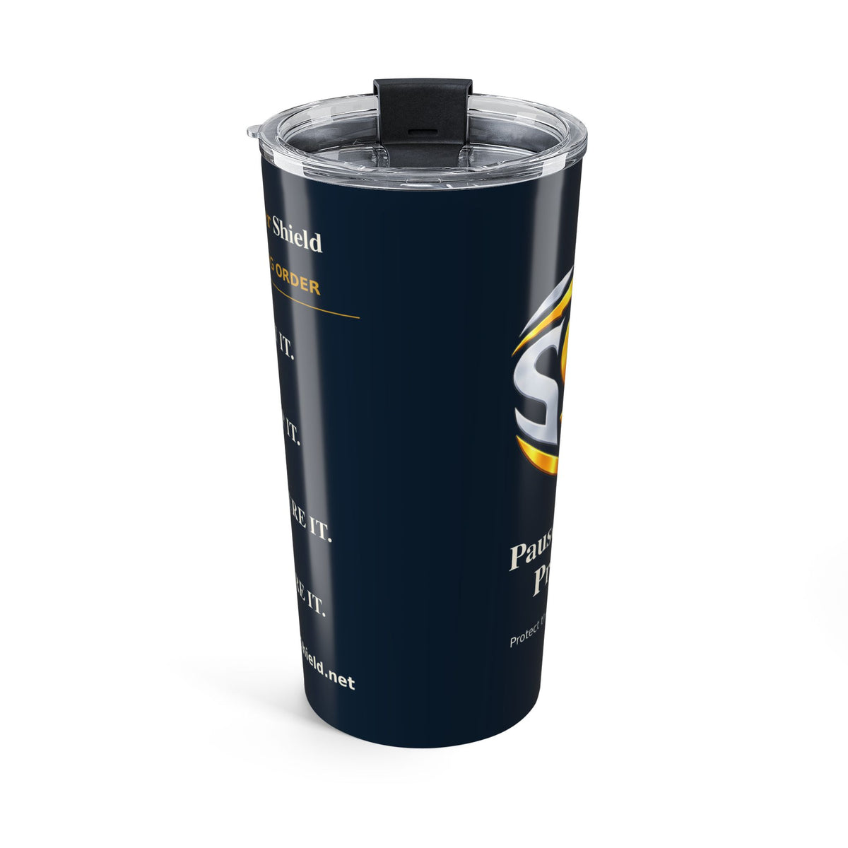 Senior Cyber Shield 20 oz Tumbler | Navy & Gold | Pause Verify Protect