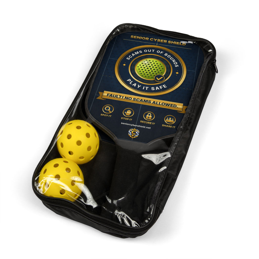 Senior Cyber Shield Pickleball Paddle Set – Scams Out of Bounds, Play It Safe