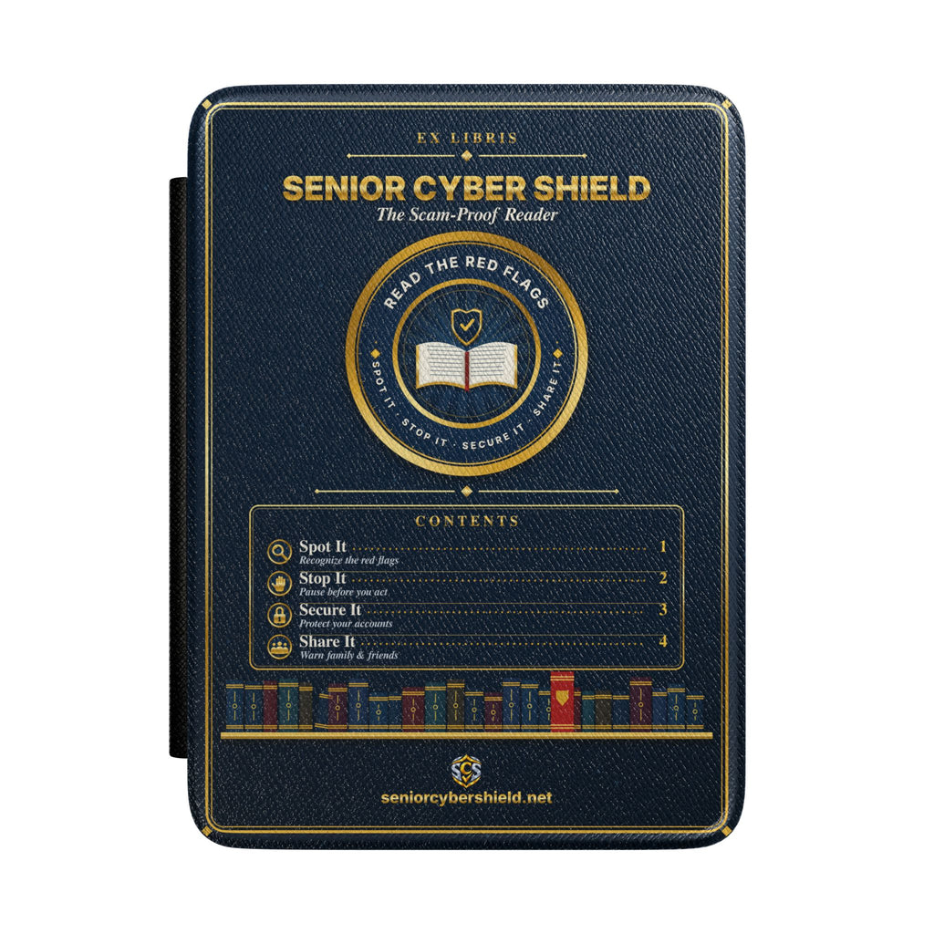 Scam-Proof Reader Kindle Case – Senior Cyber Shield Ex Libris Book Lover Folio Cover for Paperwhite & Colorsoft