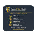 Senior Cyber Shield Mouse Pad | The Standing Order Scam Awareness Reminder | Navy & Gold | 9 × 8 inches