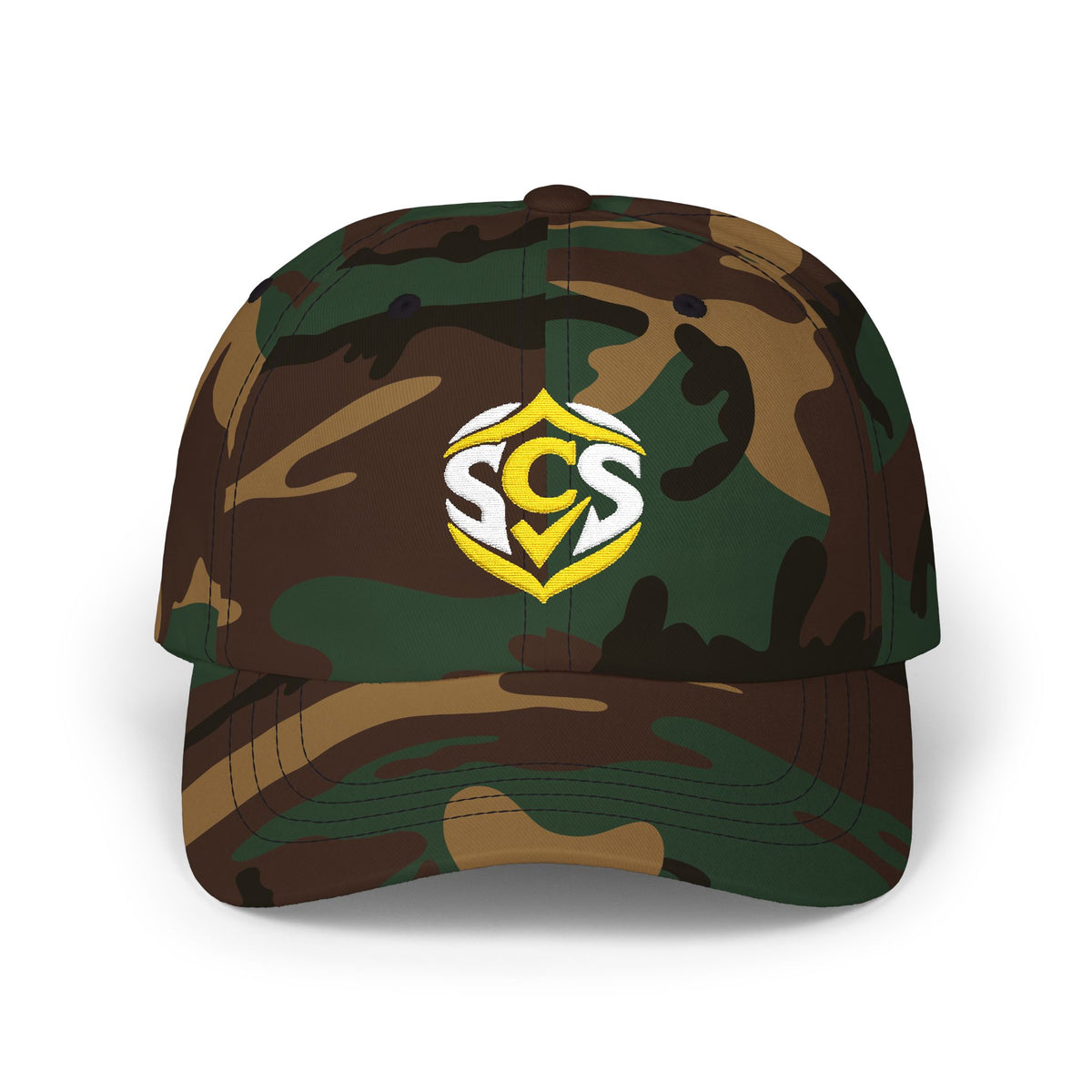 Classic Dad Cap — Embroidered Gold Crest Logo Baseball Hat