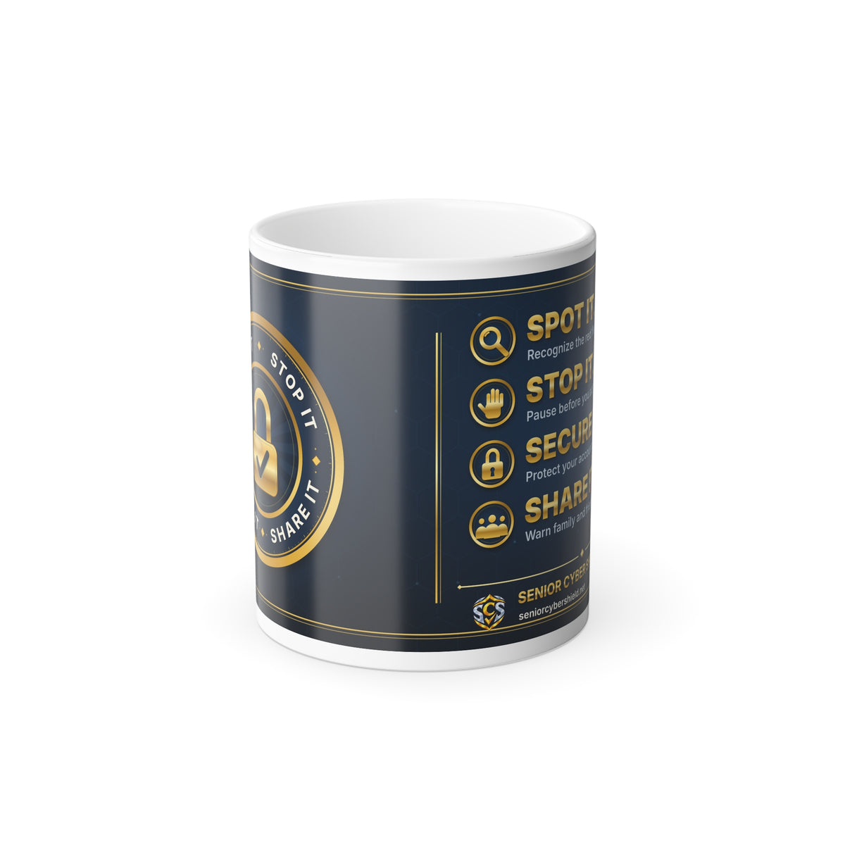 Senior Cyber Shield Color-Changing Mug 11 oz – Spot It, Stop It, Secure It, Share It