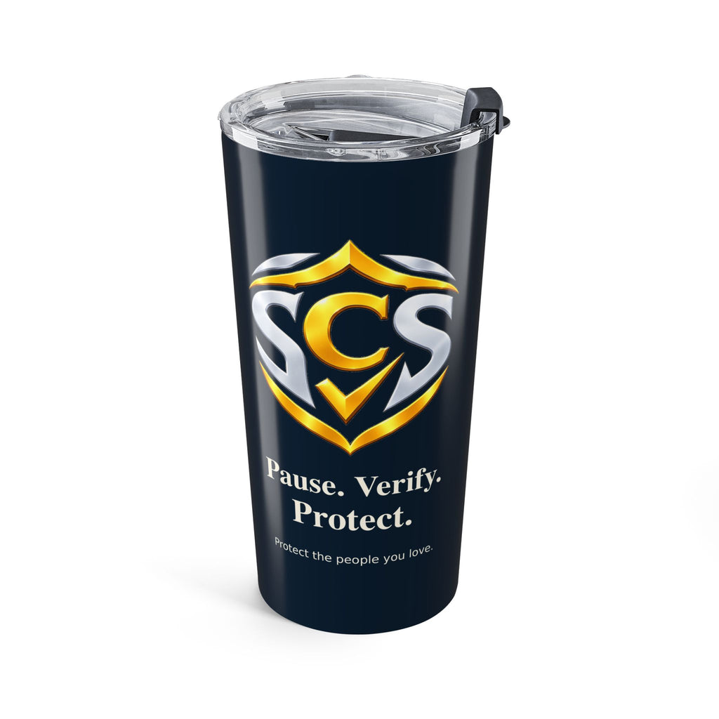 Senior Cyber Shield 20 oz Tumbler | Navy & Gold | Pause Verify Protect