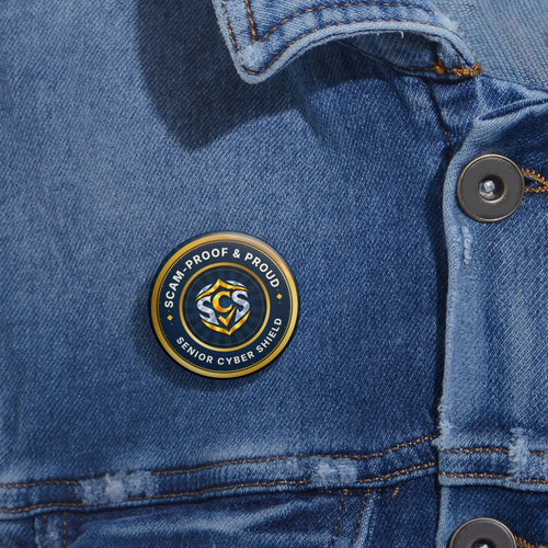 Scam-Proof & Proud Pin Button – Senior Cyber Shield 1.25" Badge | Scam Awareness Gift for Seniors, Grandparents & Volunteers
