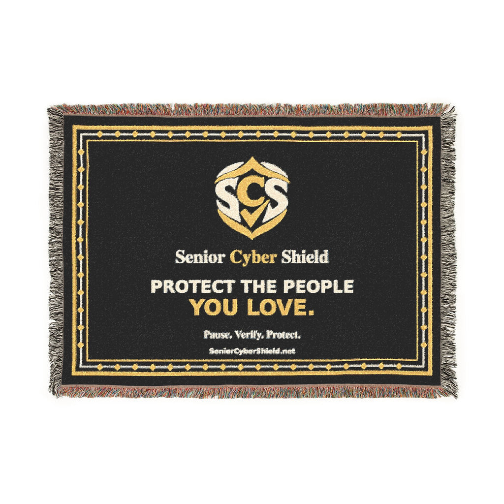 Senior Cyber Shield Woven Throw Blanket | Navy & Gold Heritage Design | 52 × 37 Inch