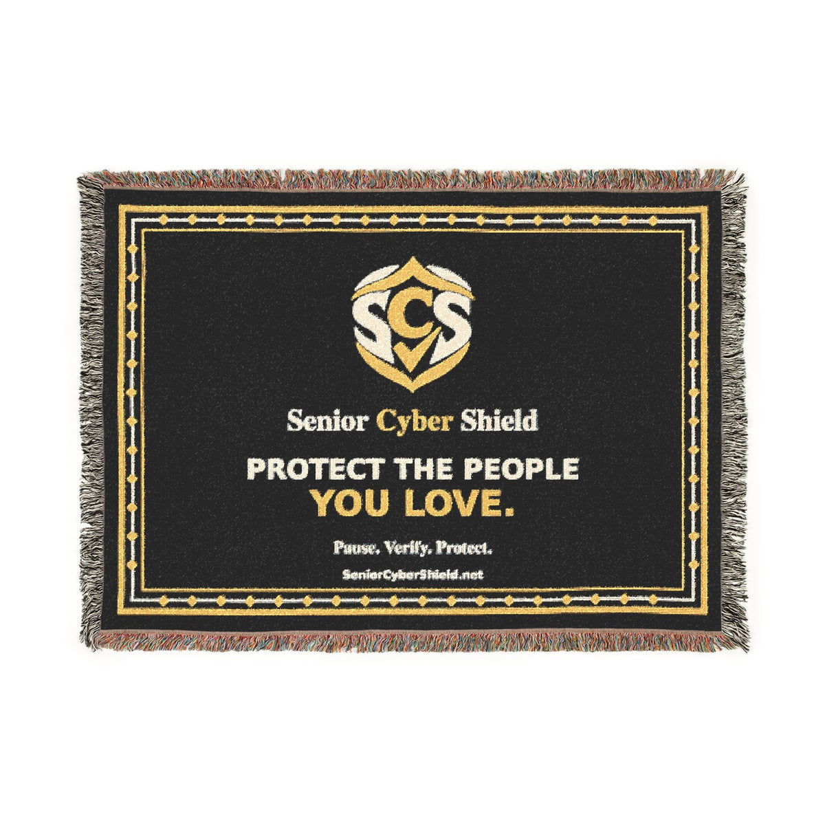 Senior Cyber Shield Woven Throw Blanket | Navy & Gold Heritage Design | 52 × 37 Inch