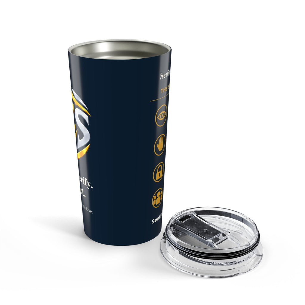Senior Cyber Shield 20 oz Tumbler | Navy & Gold | Pause Verify Protect