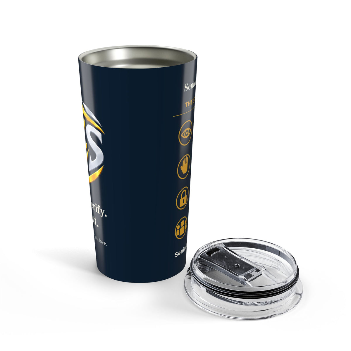 Senior Cyber Shield 20 oz Tumbler | Navy & Gold | Pause Verify Protect