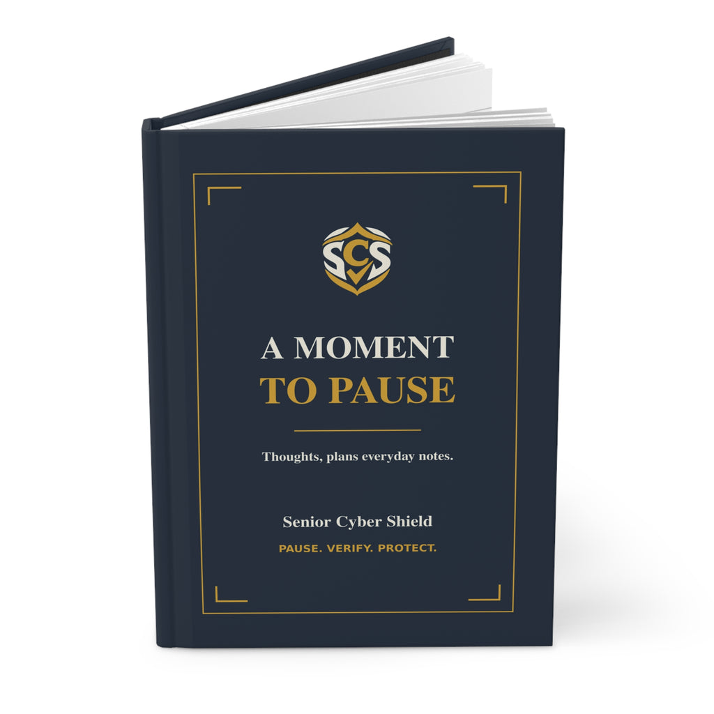 Senior Cyber Shield A Moment to Pause Hardcover Lined Journal | Matte Navy & Gold