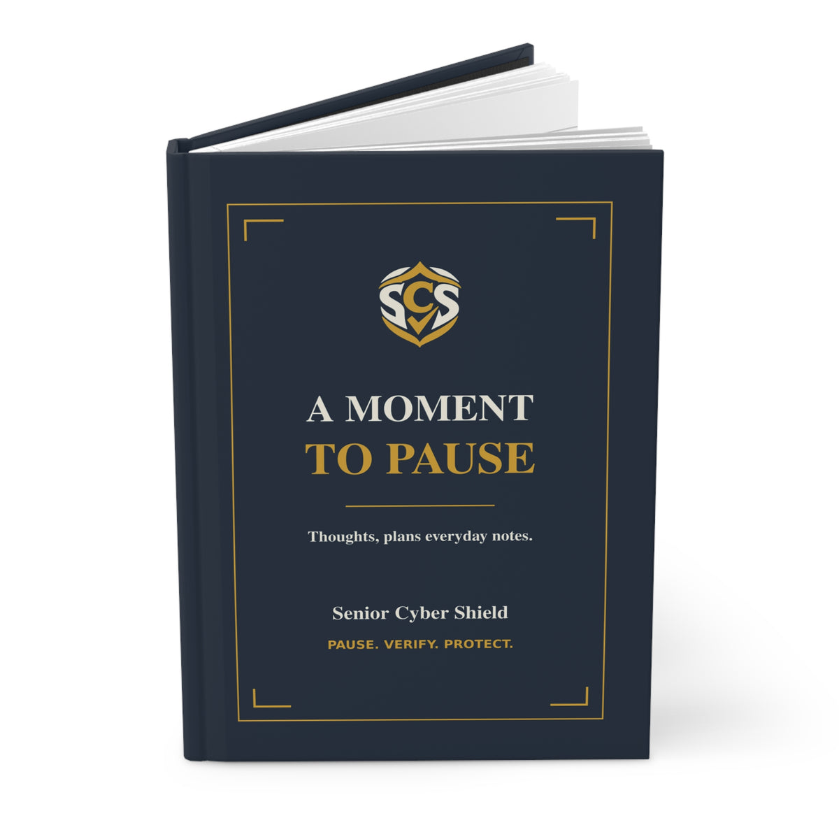 Senior Cyber Shield A Moment to Pause Hardcover Lined Journal | Matte Navy & Gold