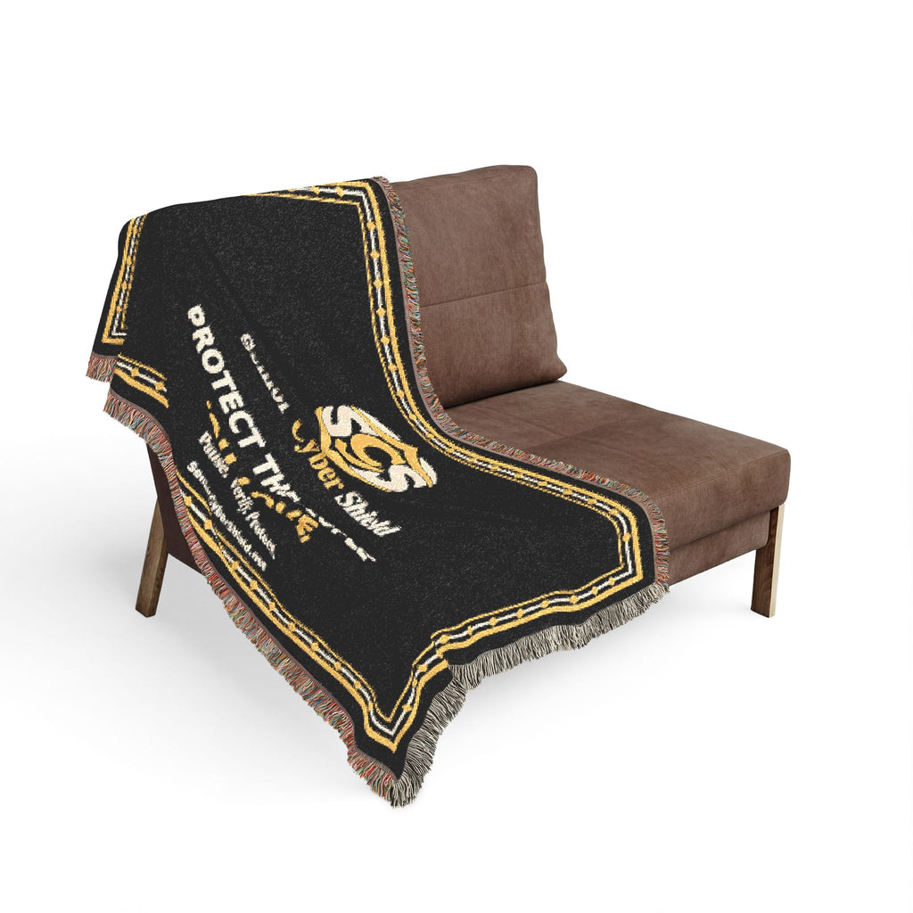 Senior Cyber Shield Woven Throw Blanket | Navy & Gold Heritage Design | 52 × 37 Inch