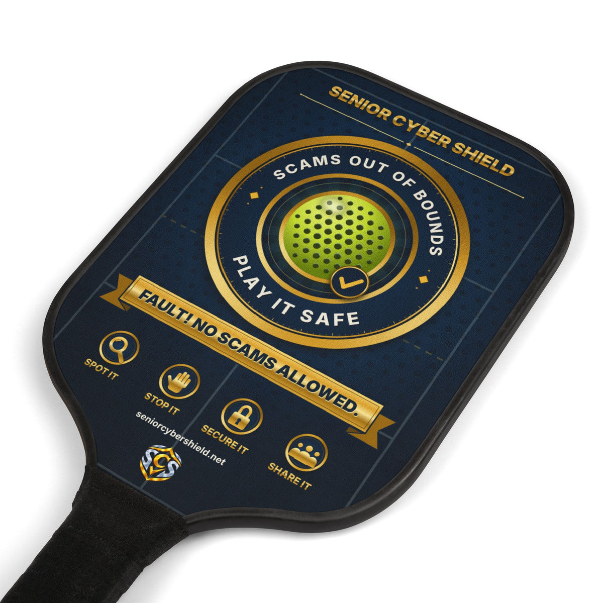 Senior Cyber Shield Pickleball Paddle Set – Scams Out of Bounds, Play It Safe