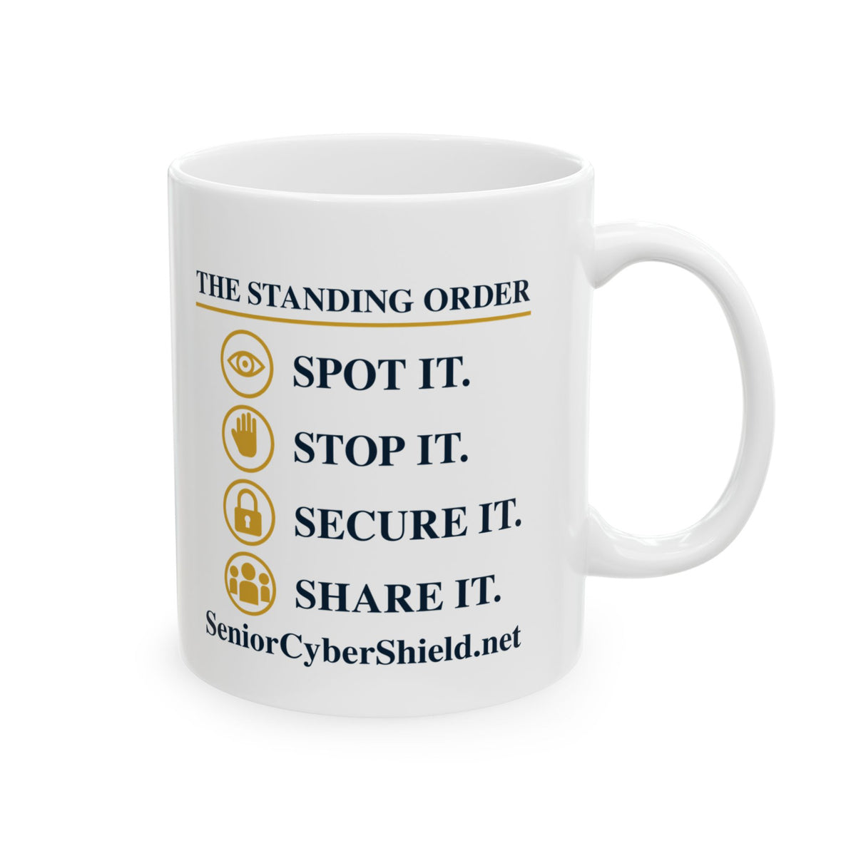 Senior Cyber Shield White Mug | Protect the People You Love | 11 oz Ceramic Coffee Cup