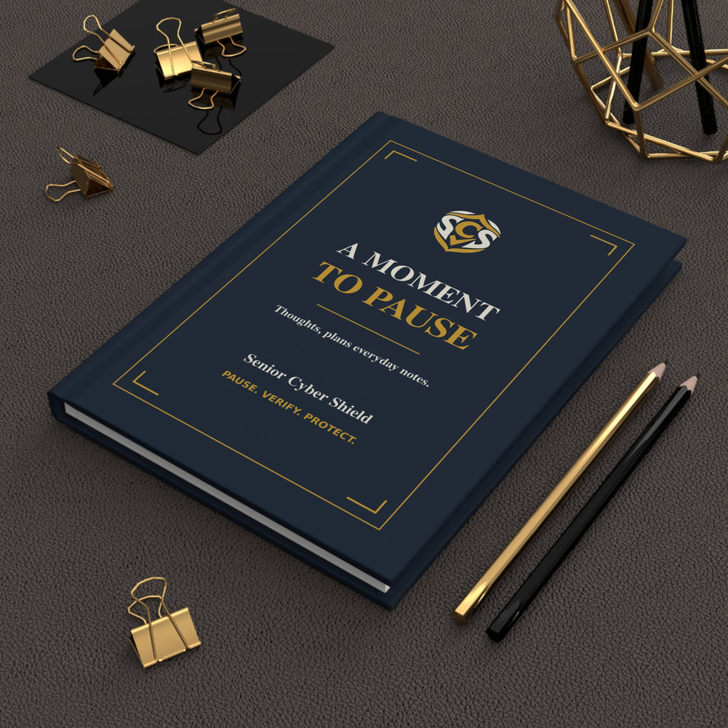 Senior Cyber Shield A Moment to Pause Hardcover Lined Journal | Matte Navy & Gold