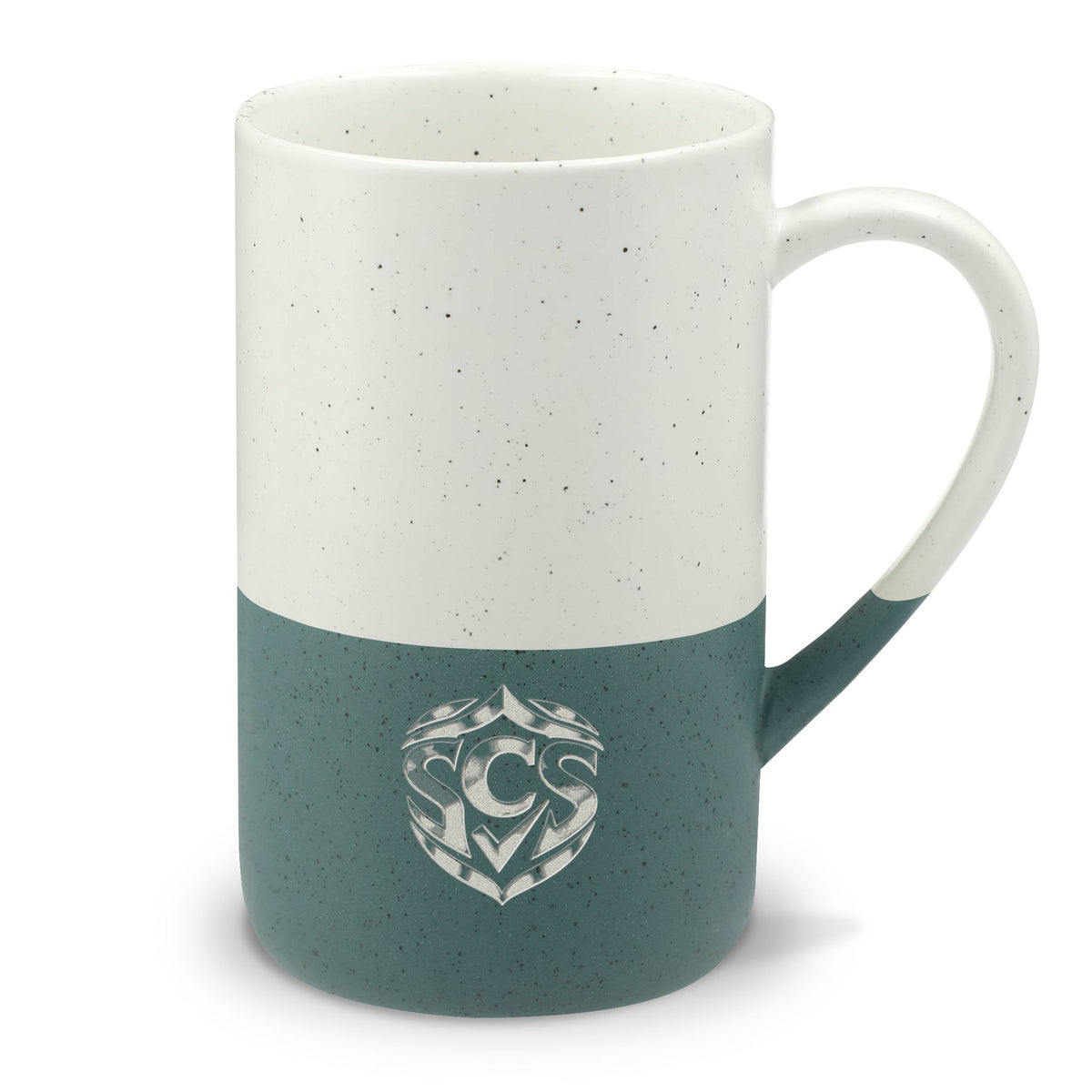 Senior Cyber Shield Engraved Speckled Ceramic Mug | 13 oz Two-Tone Coffee Cup